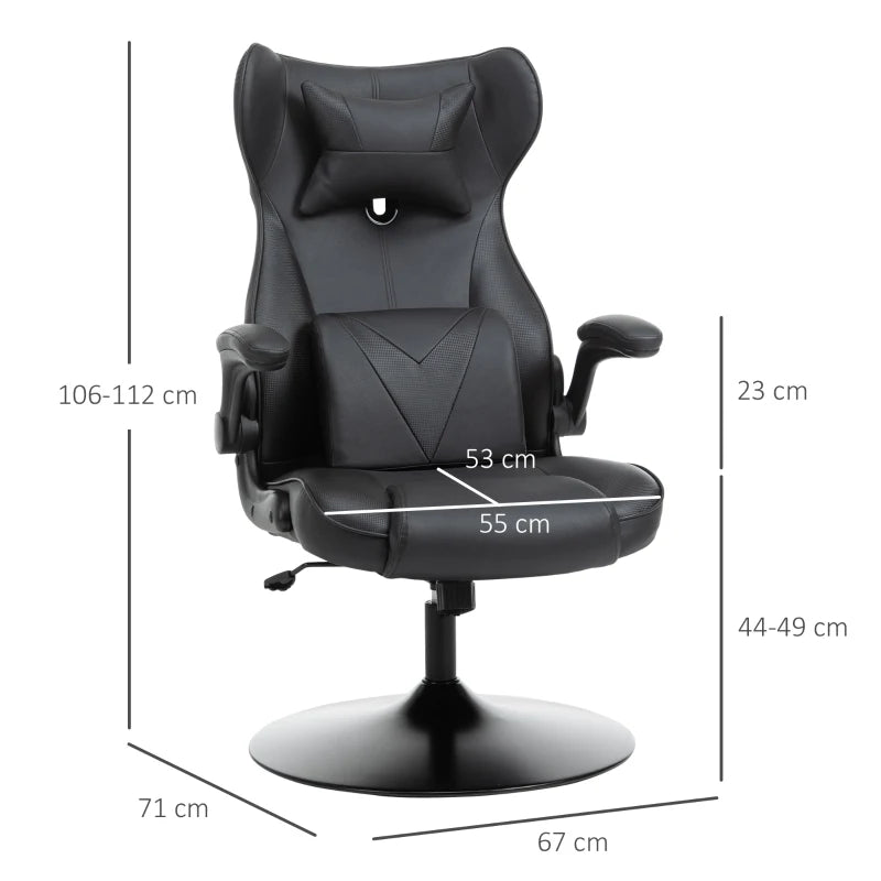 Black Video Game Chair – Swivel, Lumbar Support & Adjustable Armrests