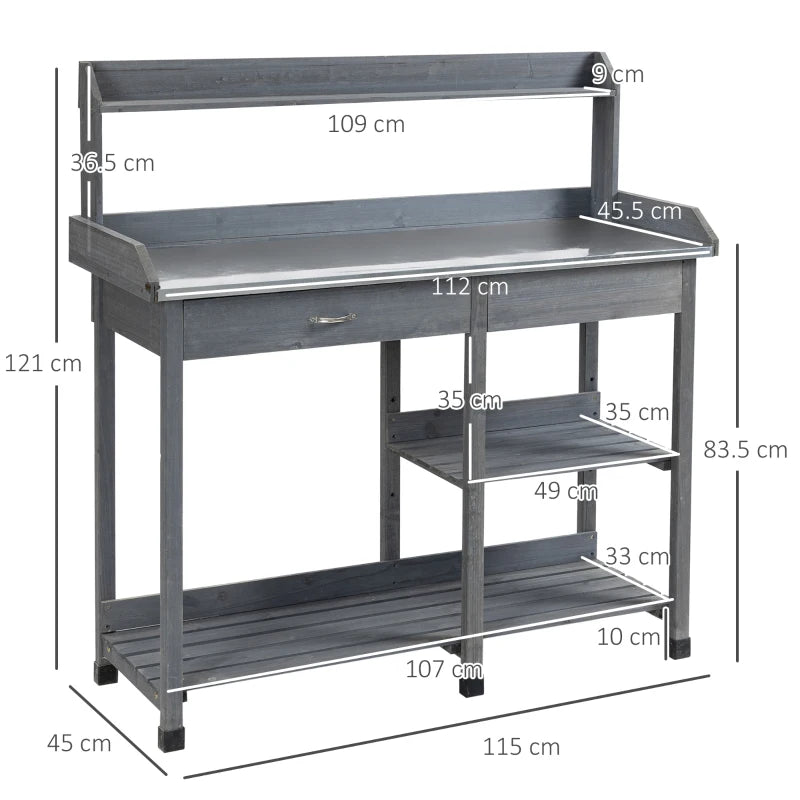 Wooden Potting Table with Metal Top and Storage – For Patio, Garden, or Courtyard