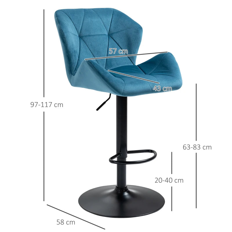 Adjustable Velvet Bar Stools, Set of 2 with Swivel & Footrest