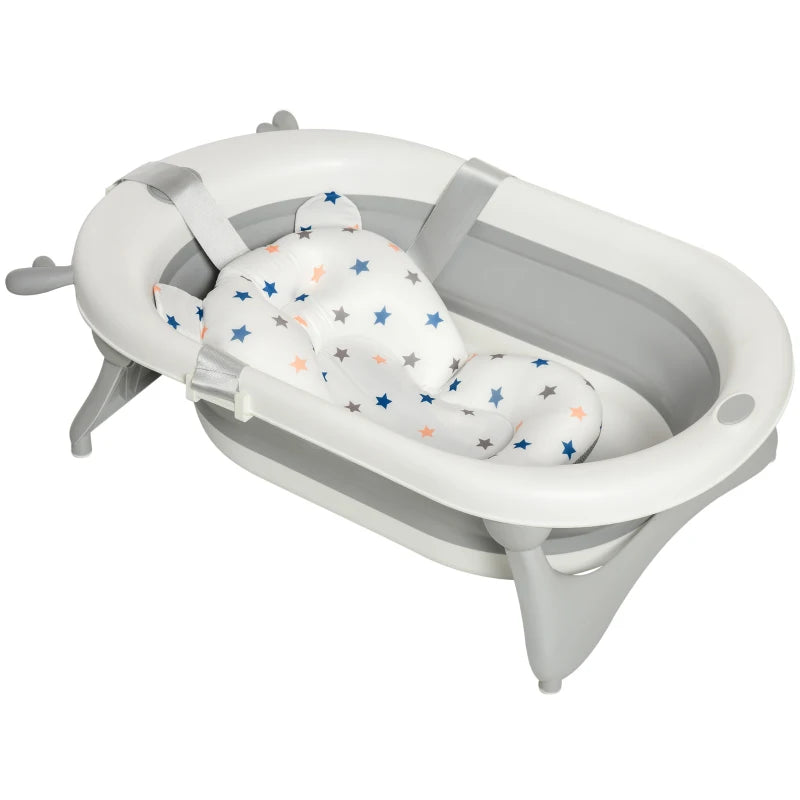 Foldable Baby Bathtub Set with Thermostatic Plug, Non-Slip Base, Cushion & Drain Plugs