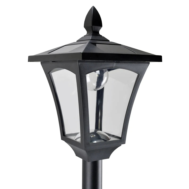 Pair of Black Solar Garden Post Lamps – Dimmable LED Lanterns with Sensor, 1.6m