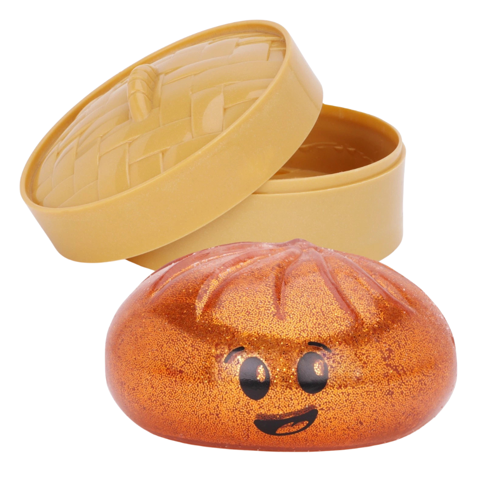Toyland® Shiny Metallic Squishy Bao Dumpling Fidget Toy with Reusable Steamer Box Ages 3+