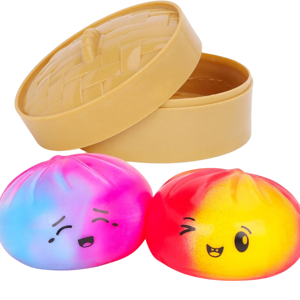 Toyland® Pastel Rainbow Squishy Bao Dumpling Fidget Toy with Reusable Steamer Box Ages 3+