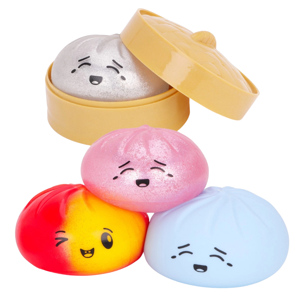 Toyland® Pack of 4 Squishy Bao Dumpling Fidget Toys with Steamer Box – Mega Sensory Bundle Ages 3+
