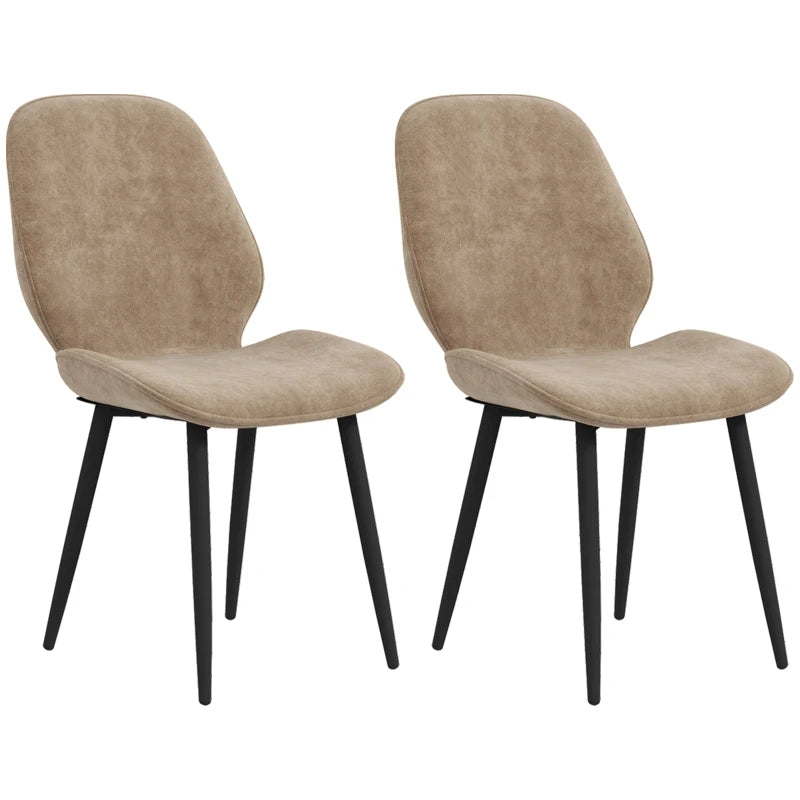 Set of 2 Dining Chairs, Velvet Upholstery & Metal Legs, Light Brown