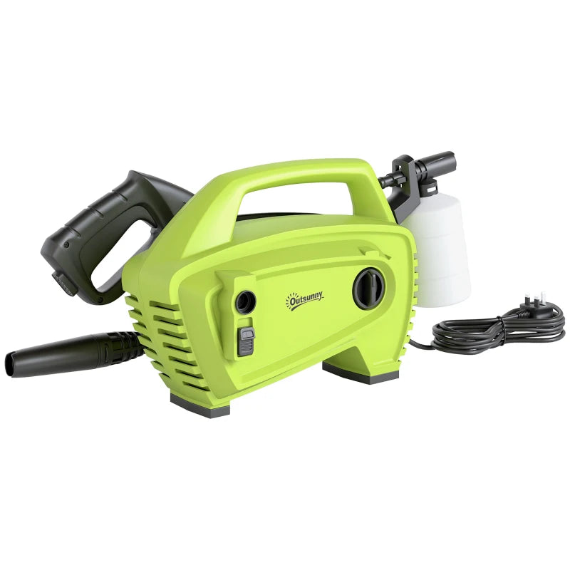 Powerful 1600W Pressure Washer, 130 Bar for Deep Cleaning, Compact Design, Green