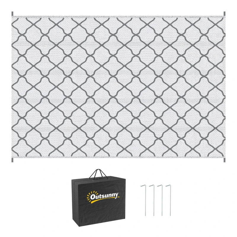 Grey Waterproof Outdoor Rug – 182x274cm Reversible Straw Mat with Carry Bag