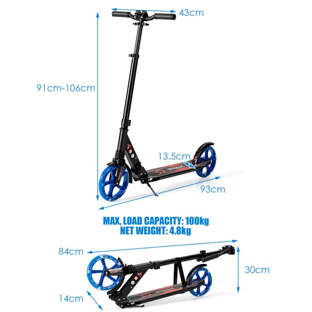 Folding Kick Scooter with Large Wheels – for Kids 8+, Teens & Adults