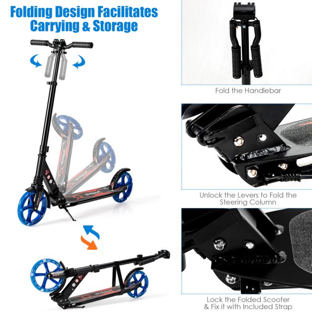 Folding Kick Scooter with Large Wheels – for Kids 8+, Teens & Adults
