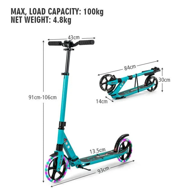 Folding Kick Scooter with Large Wheels – for Kids 8+, Teens & Adults