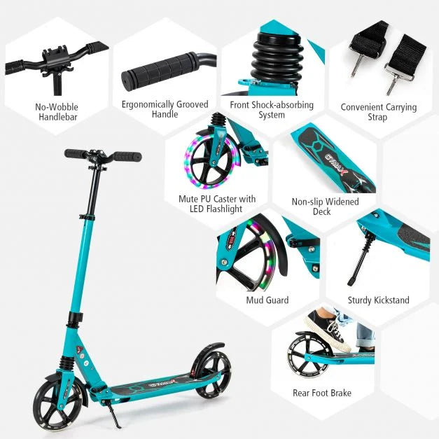 Folding Kick Scooter with Large Wheels – for Kids 8+, Teens & Adults