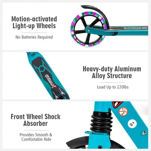 Folding Kick Scooter with Large Wheels – for Kids 8+, Teens & Adults