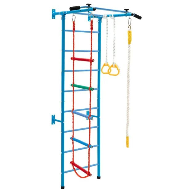 Swedish Ladder Gym Set with Pull-Up Bar, Climbing Frame, Ropes & Rings