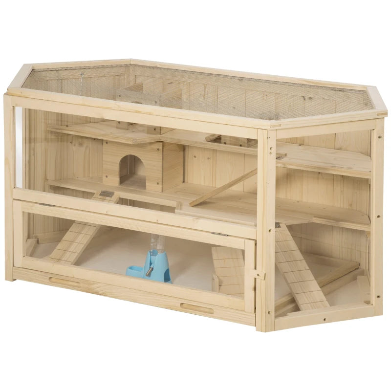 Wooden Hamster Habitat – Sliding Tray & Seesaws