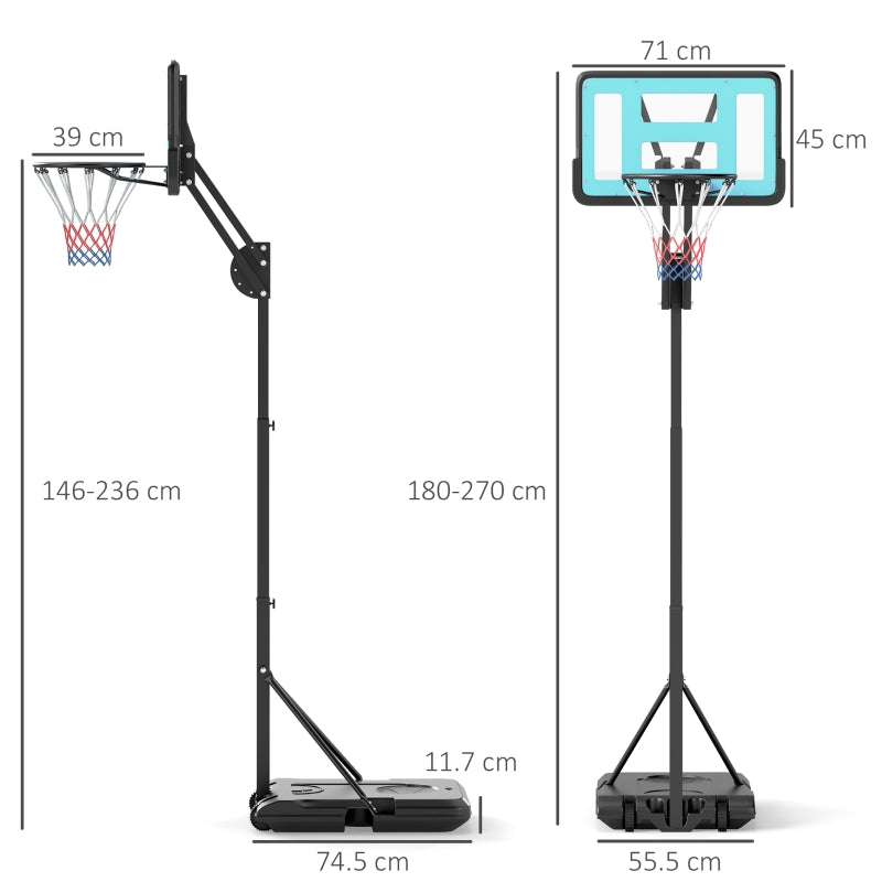 Basketball Hoop & Stand with Shatterproof Backboard – 146-236cm