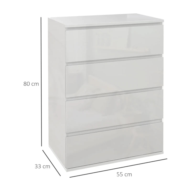 4-Drawer Dresser – High Gloss White Storage Cabinet for Bedroom