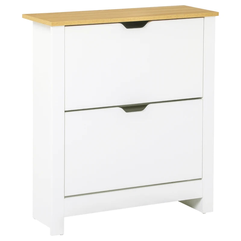 White Shoe Storage Cabinet, Slim Design with 2 Flip Drawers, Hallway Use