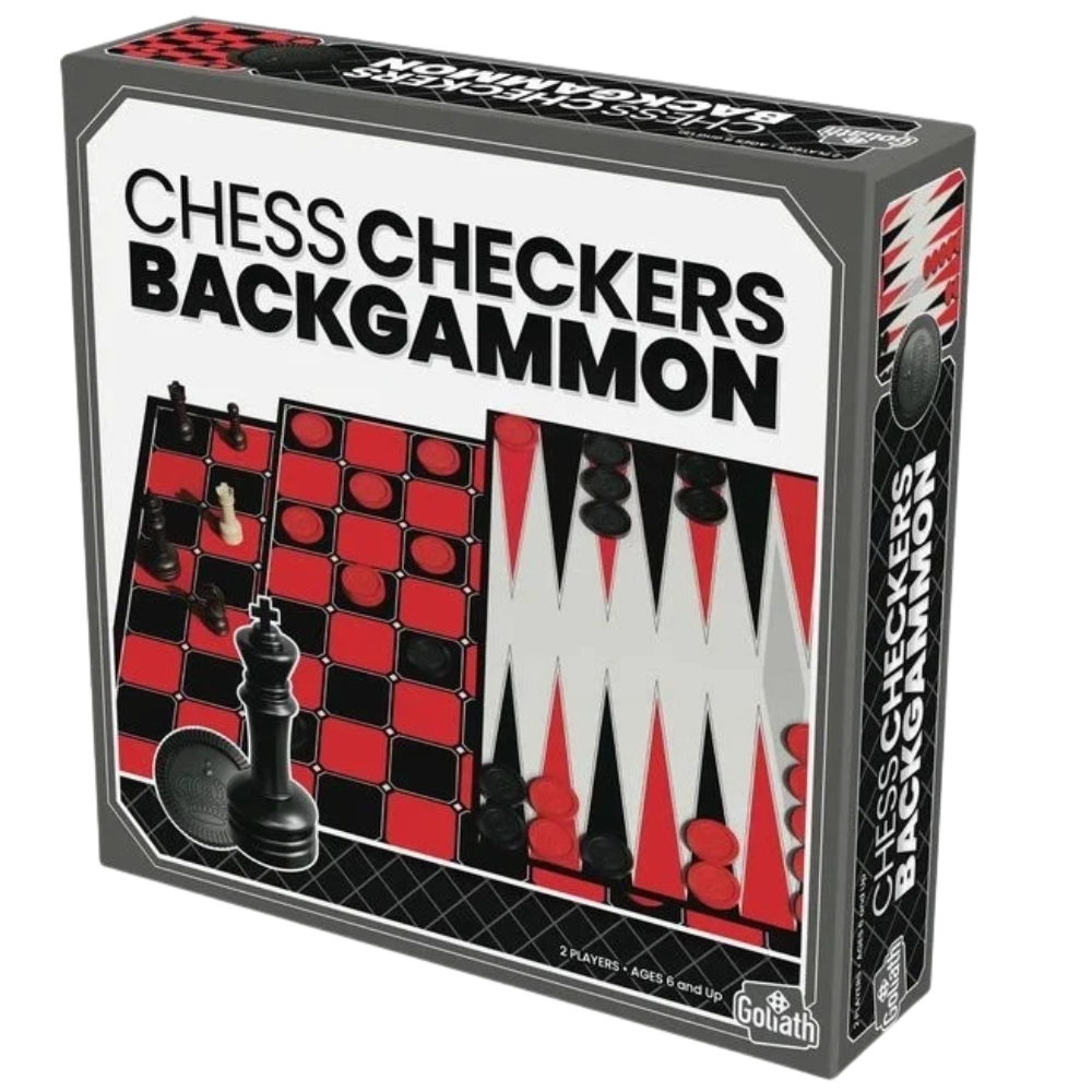 Goliath 3-in-1 Board Game Set Chess Checkers Backgammon for 2 Players Age 6+