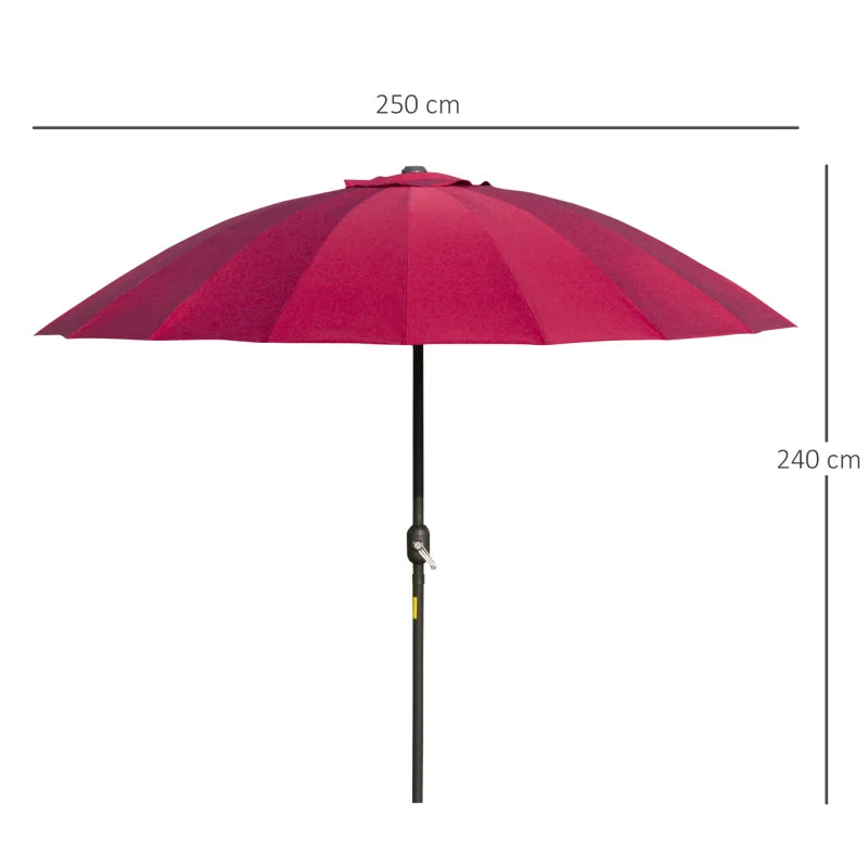 Red outdoor garden parasol umbrella with crank & tilt, adjustable sun shade, 2.5m