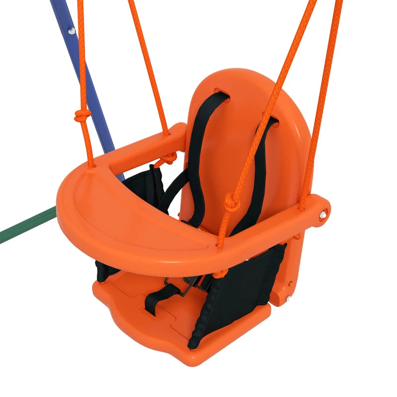 Toddler Garden Swing Two-in-One with Comfortable Seat and Safety Belt – Orange & Blue