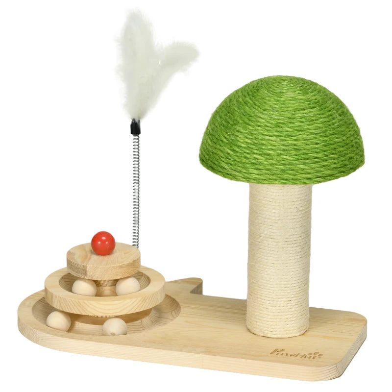 Mushroom-Shaped Cat Scratching Toy – With Feather & Balls