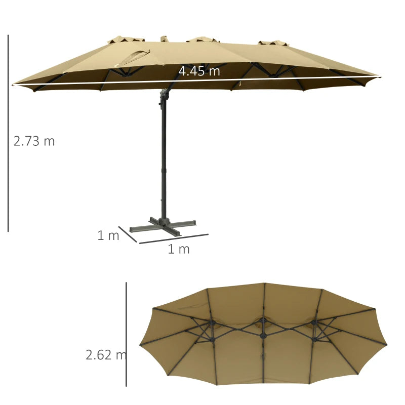Khaki Garden Umbrella with Crank Handle and 360° Rotating Base – 4.5m Rectangular