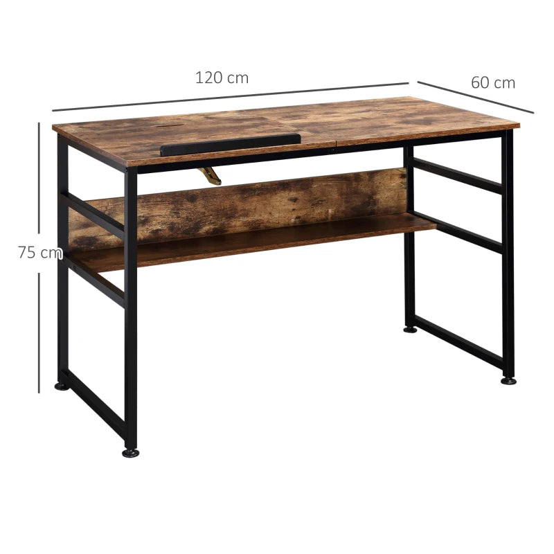 Craft Workstation with Tiltable Tabletop & Shelf – Brown