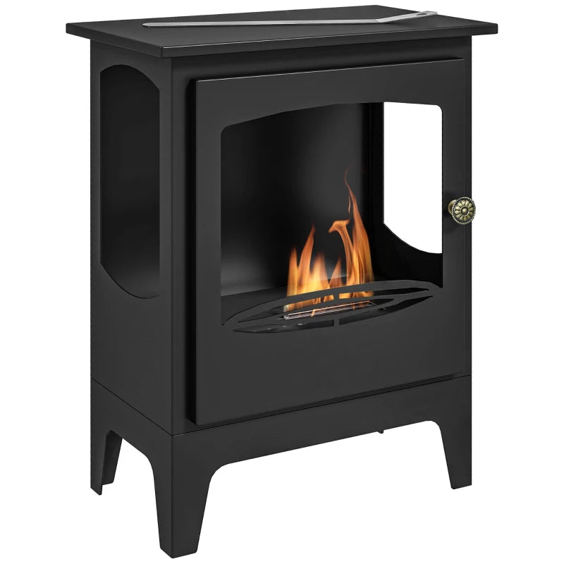 Indoor Ethanol Fireplace – Freestanding Steel with Snuffer, Black