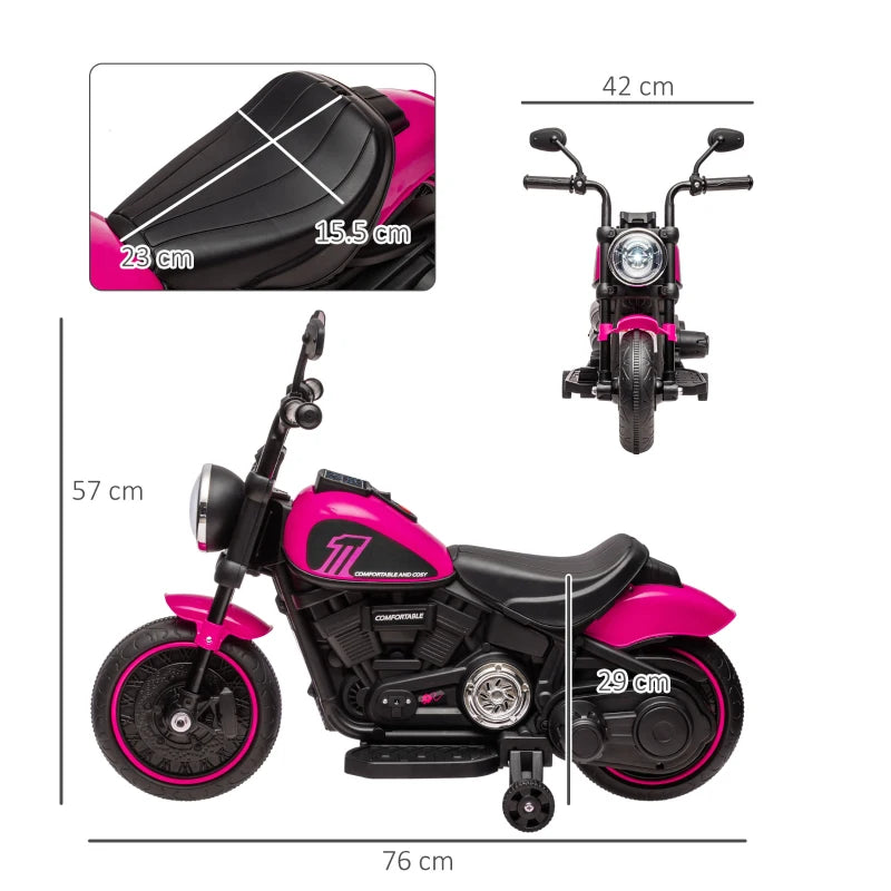 Kids 6V Electric Motorbike with Training Wheels & Easy One-Button Start - Pink