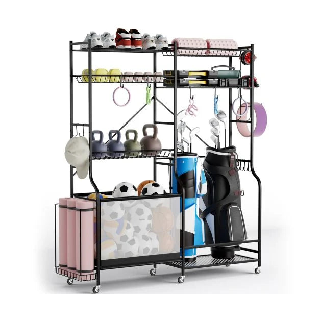 Metal Sports Ball Organizer Rack with Adjustable Shelves
