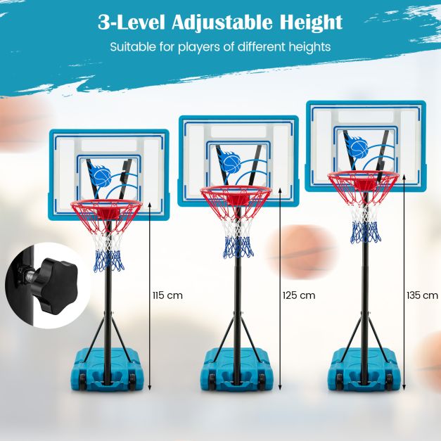 Adjustable Pool Basketball Hoop System with Fillable Base and Wheels