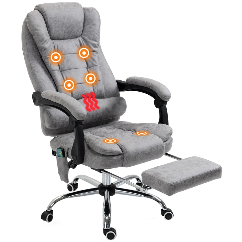 Grey Massage Office Chair – Heated, Reclining, Ergonomic with Footrest