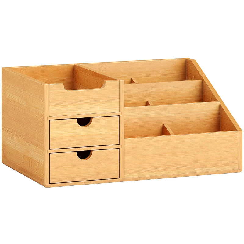 Bamboo Desk Organiser with 7 Compartments & 2 Drawers