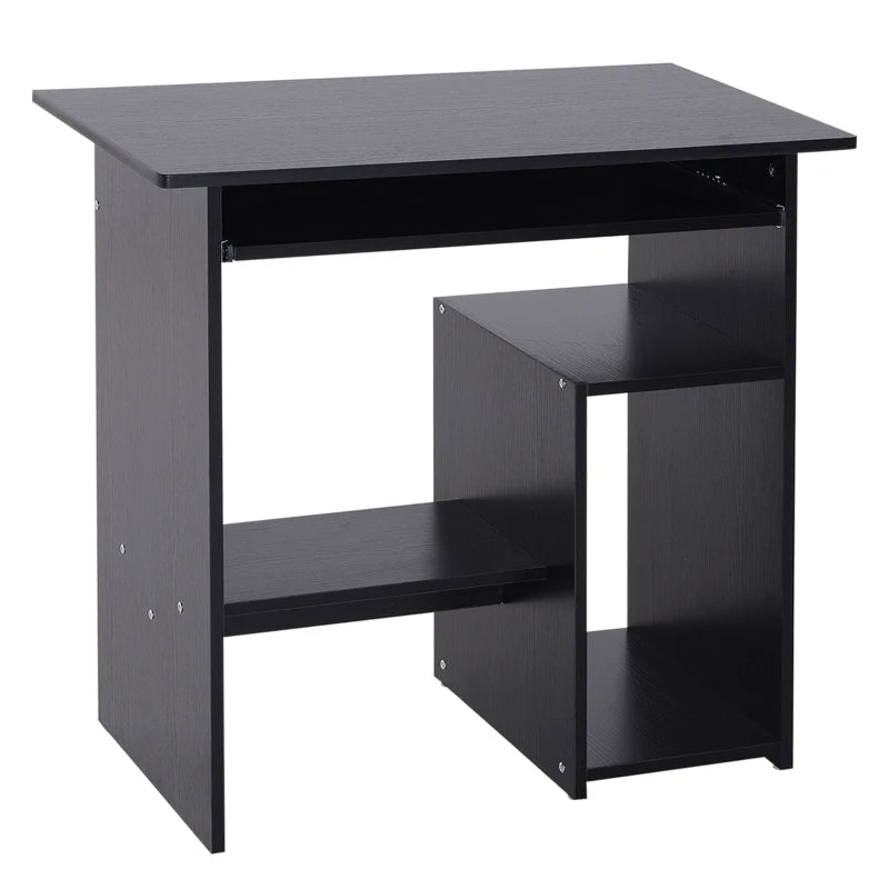 Modern Corner Computer Desk – Compact Table with Keyboard Tray, Black