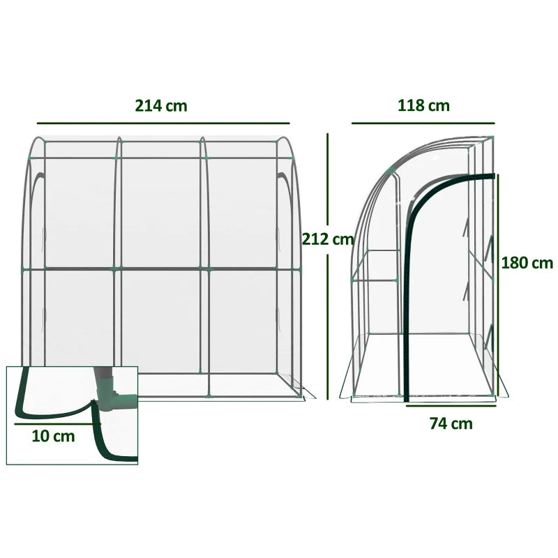 Sturdy Walk-In Lean-To Greenhouse with Accessories for Easy Gardening 214cm x 118cm