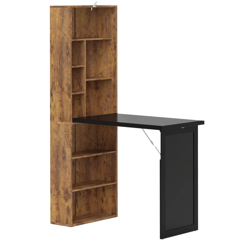 Folding Desk with Blackboard & Side Shelf – Rustic Brown Office Workstation
