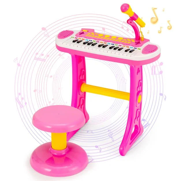 Kids 31-Key Electronic Piano Keyboard with Stool and Bright Flashing Lights