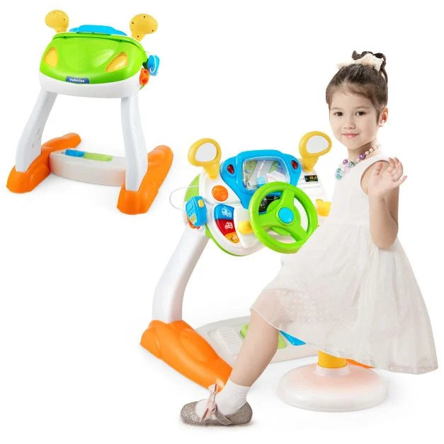 Kids Driving Toy with Steering Wheel, Stool, and Rotating Scene