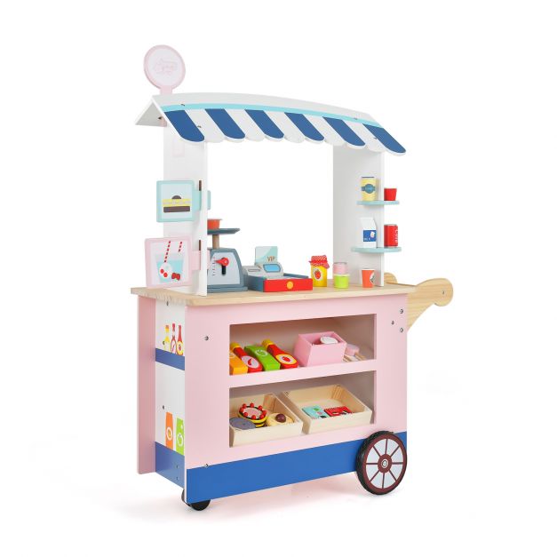 Toddler Snack & Sweet Toy Cart with Interactive POS for Imaginative Play