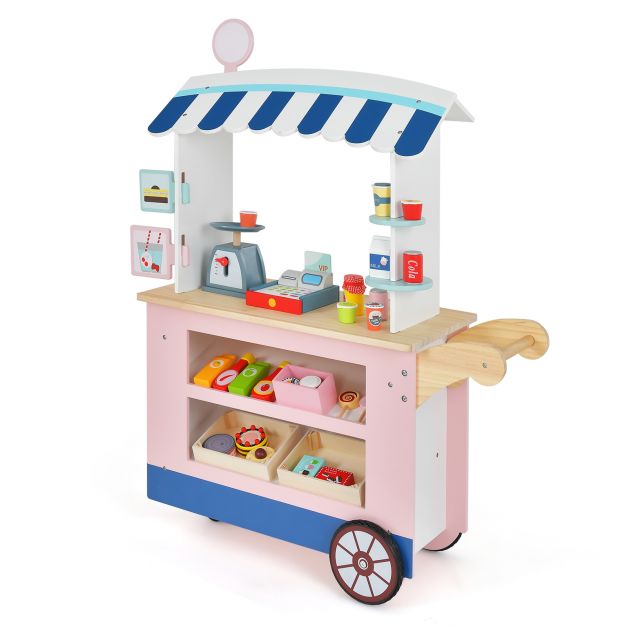 Toddler Snack & Sweet Toy Cart with Interactive POS for Imaginative Play