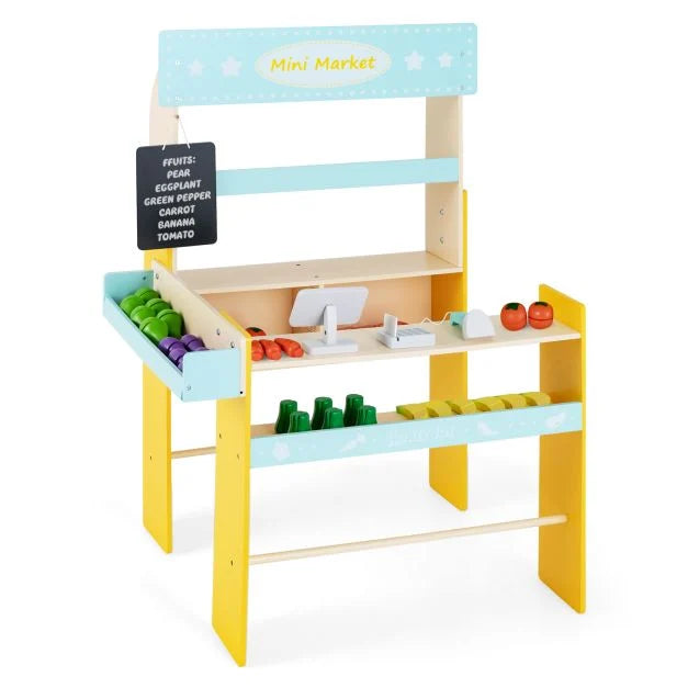 Kids Toy Grocery Store Playset with Checkout Counter & Imaginative Play Items
