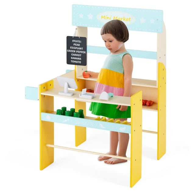 Kids Toy Grocery Store Playset with Checkout Counter & Imaginative Play Items