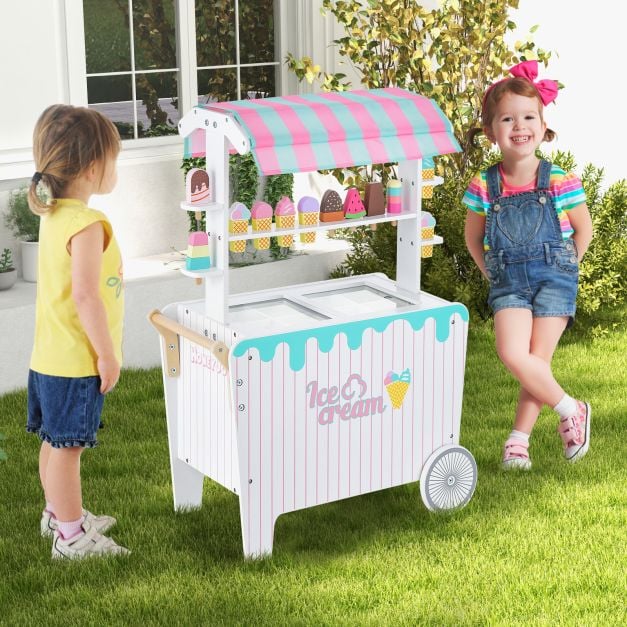Kids Toy Ice Cream Stand with Fun Canopy for Creative Role-Playing Fun