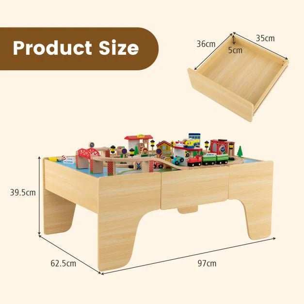 Kids 84-Piece Wooden Train Set with Reversible, Detachable Tabletop