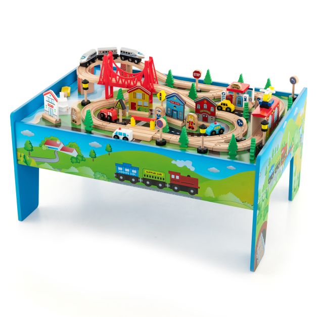 80-Piece Wooden Activity Playset with Reversible Tabletop for Kids’ Creative Play