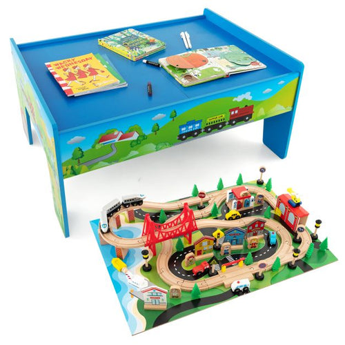 80-Piece Wooden Activity Playset with Reversible Tabletop for Kids’ Creative Play
