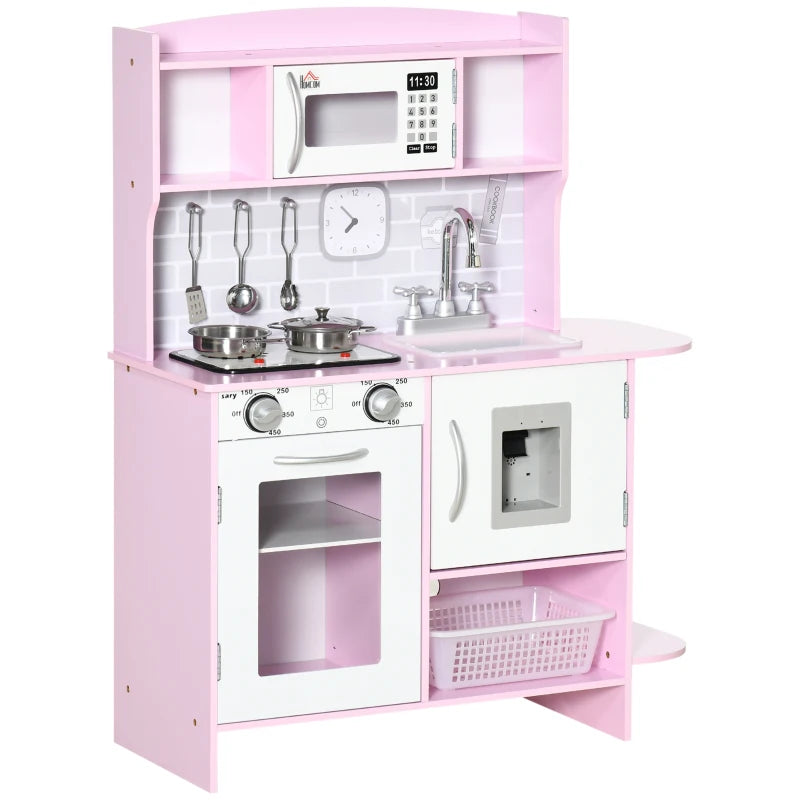 Pink Kitchen Playset for Kids with Microwave, Sink, Storage, Lights & Sounds