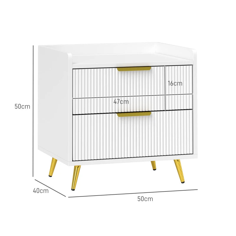 White Bedside Table Set of 2 – Elegant Design, 2 Drawers Each