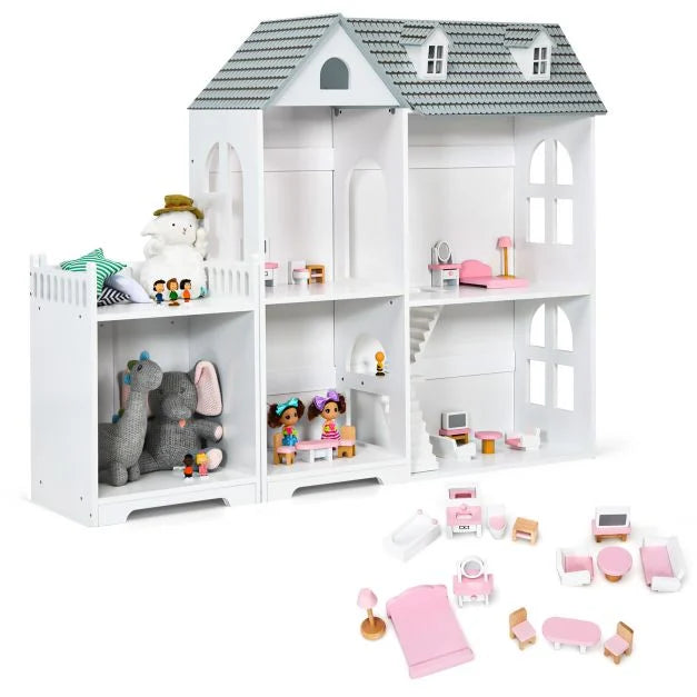 Kids Wooden Dollhouse Set – Includes Furniture & Fun Accessories