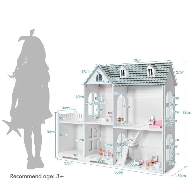 Kids Wooden Dollhouse Set – Includes Furniture & Fun Accessories